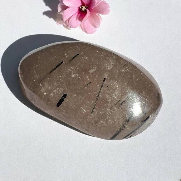 Black Rutilated Quartz Crystal Palmstone (#4) - Picture 1 of 12